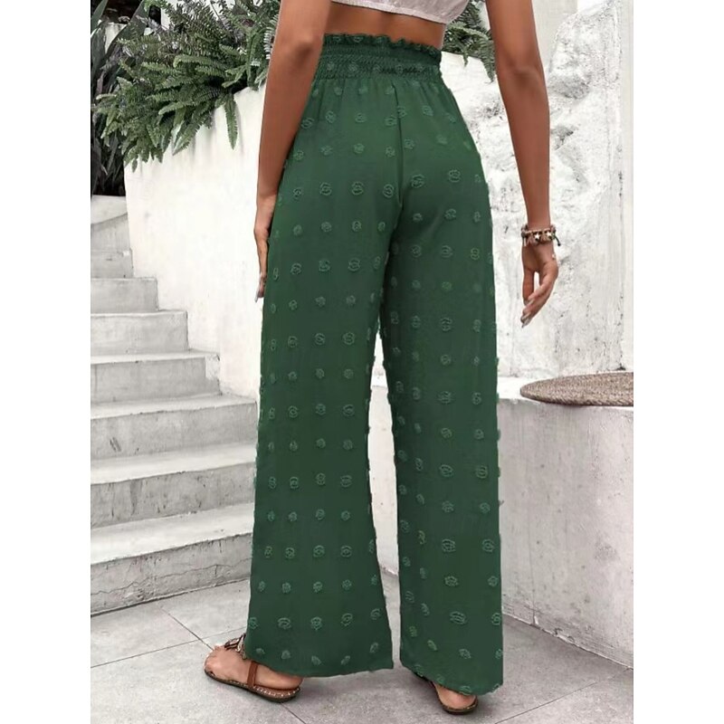 Women's Wide Leg Chinos Fashion Streetwear Full Length High Waist Plain Elastic Waistband Jacquard Comfy Soft Comfortable Micro-elastic Outdoor Street Pink Green Khaki Summer Spring Regular Fit4