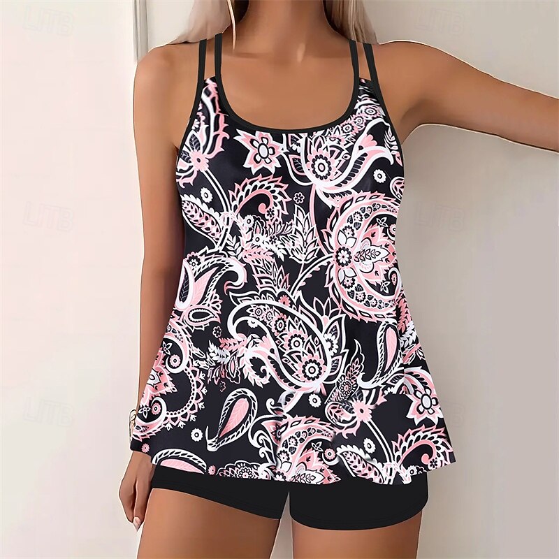 Women's Tankini Two Piece Swimsuit Swimwear Swimwear Black White Breathable Quick Dry Lightweight Sleeveless - Swimming Surfing Beach Summer Spring Plus Size4