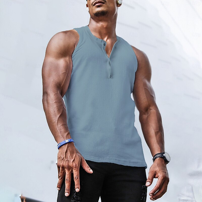 Men's Tank Top Henley Shirt Vest Top Undershirt Sleeveless Henley Summer Plain Fashion Designer Muscle Buttons Outdoor Practice Gym Black White Blue Top Tee for Men4