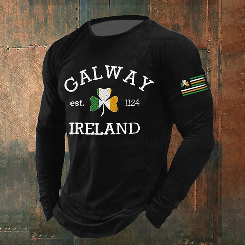 St. Patrick Men's Shamrock T Shirt Long Sleeve T shirt 3D Print Crew Neck Shirt Fashion Exaggerated Street Daily Black Green Summer Spring Fall Clothing Apparel S M L XL XXL XXXL2