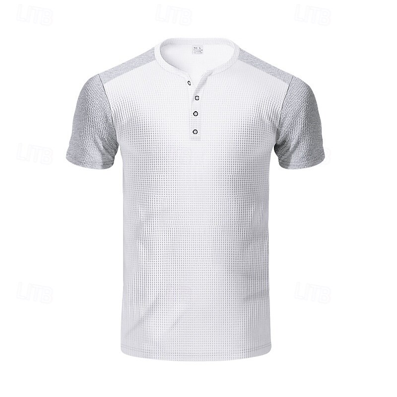 Men's Button T Shirt T Shirt Henley Shirt Tee Short Sleeve Henley Spring & Summer Color Block Fashion Designer Basic Patchwork Vacation Street Going out Black White Royal Blue Top Tee for Men3