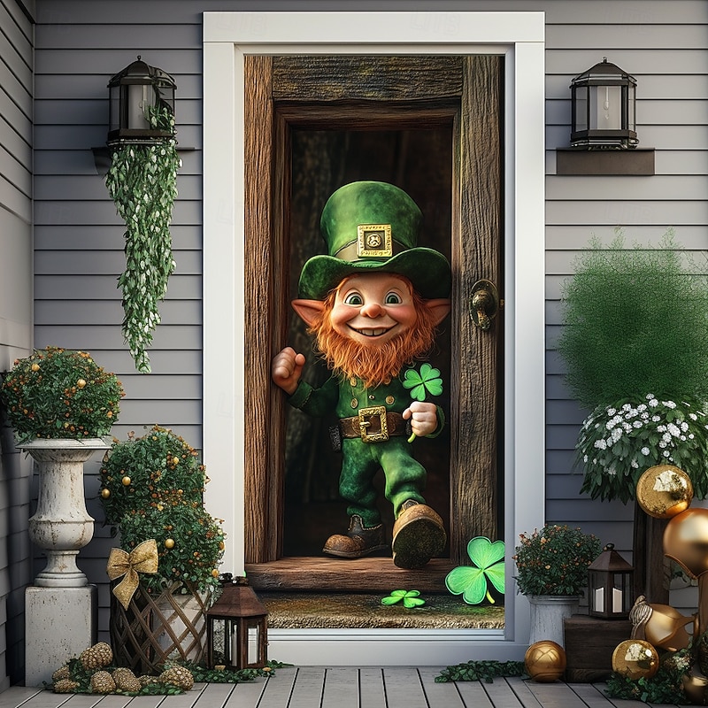 Saint Patrick's Day Door Decorations Door Covers Gnome Door Tapestry Door Curtain Decoration Backdrop Indoor/Outdoor Door Banner for Front Door Farmhouse3