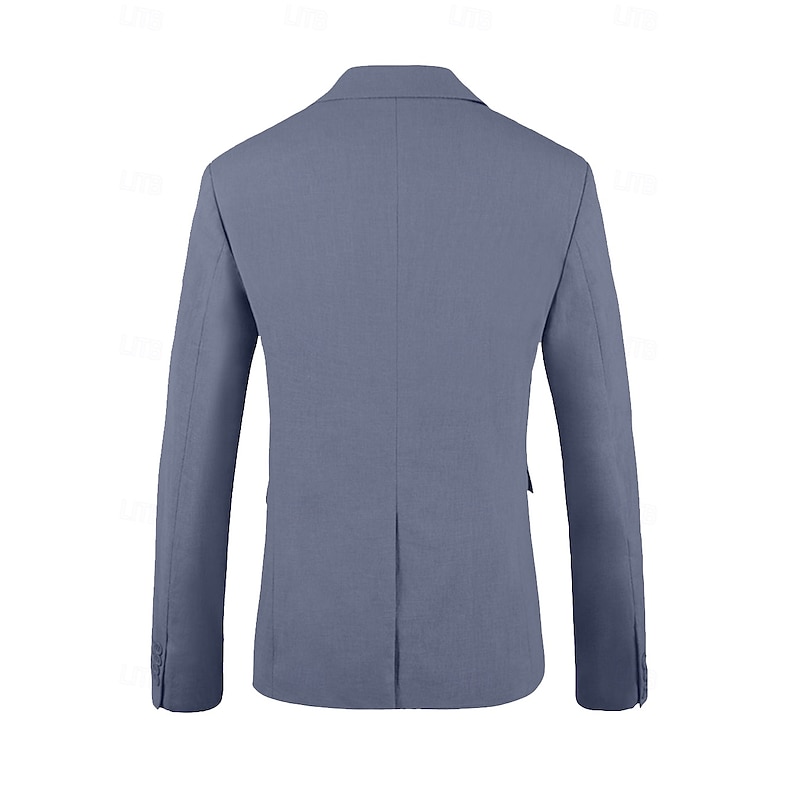 Men's Wedding Linen Linen Suits Closure collar Black Sky Blue Solid Colored Tailored Fit 2 Piece Single Breasted One-button3