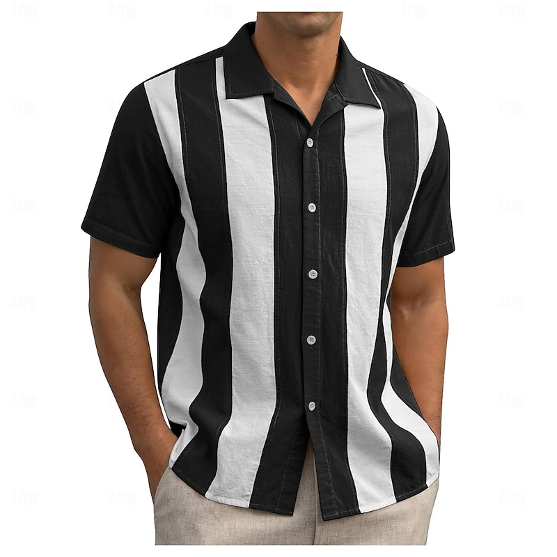 Men's Shirt Summer Shirt Casual Shirt Bowling Shirt Black Green khaki Short Sleeve Color Block Collar Daily Going out Clothing Apparel Fashion Casual Comfortable