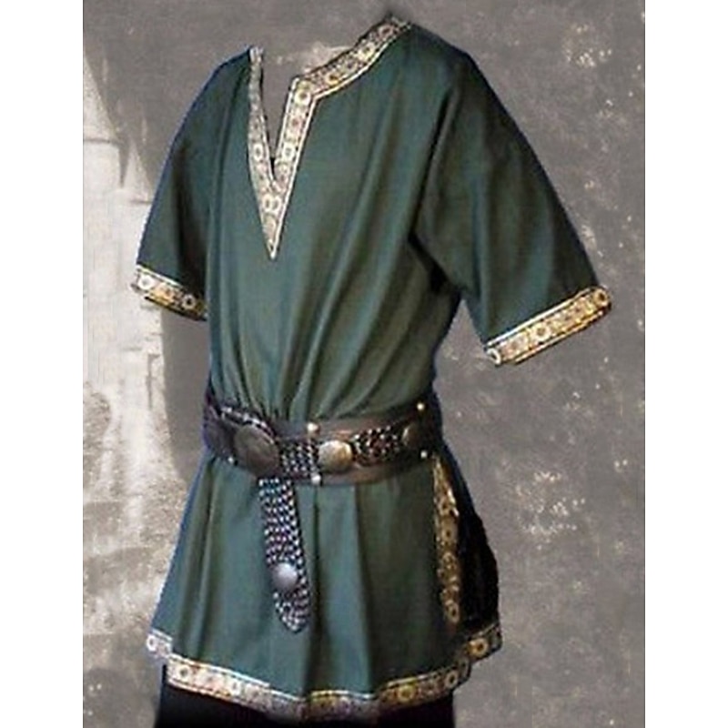 Pirate Warrior Knight Ritter Viking Celtic Knight Medieval Renaissance 17th Century Nordic Shirt Men's Embroidered Costume Vintage Cosplay Performance Masquerade LARP Short Sleeve Shirt Halloween2