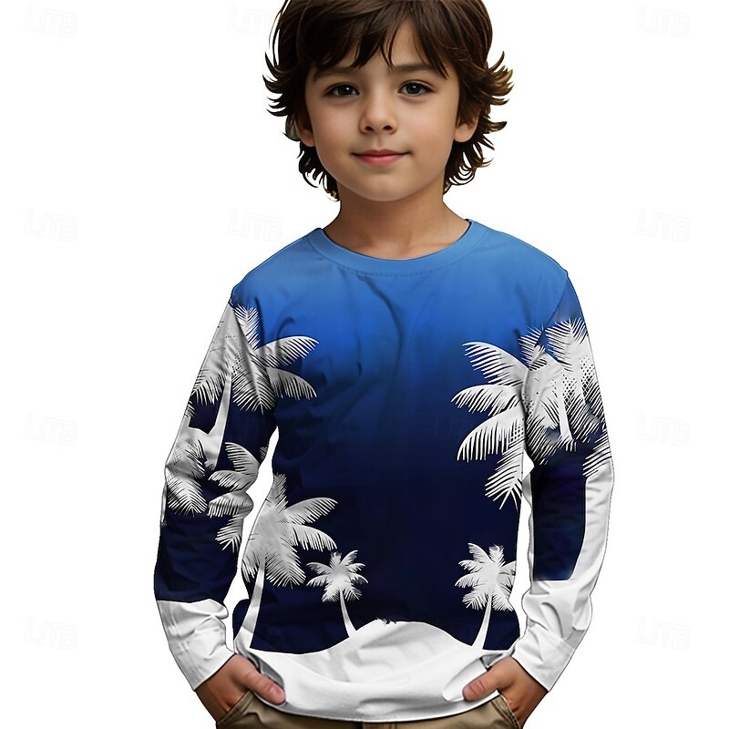 Boys' 3D Graphic Coconut Tree T shirt Tee Long Sleeve Spring Fall Fashion Basic Kids 4-12 Years Crew Neck Outdoor Casual Daily Regular Fit4