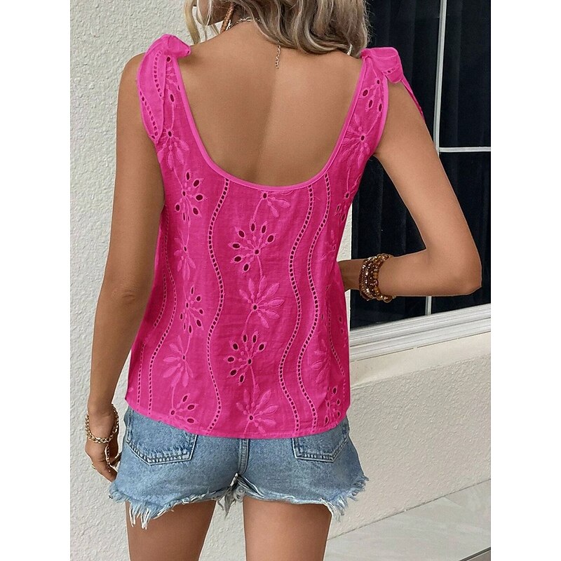 Women's Camisole Tank Top Daily Casual Sleeveless Strap Regular Tops Daily Holiday Embroidered Knotted Eyelet White Rose Pink Summer4