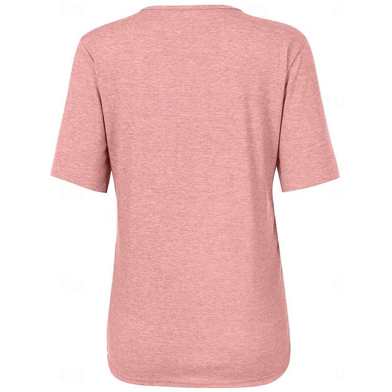 Women's T Shirt Plain Fashion Modern Casual Short Sleeve V Neck Regular Tops Daily Weekend Zipper Black White Pink Summer Spring3