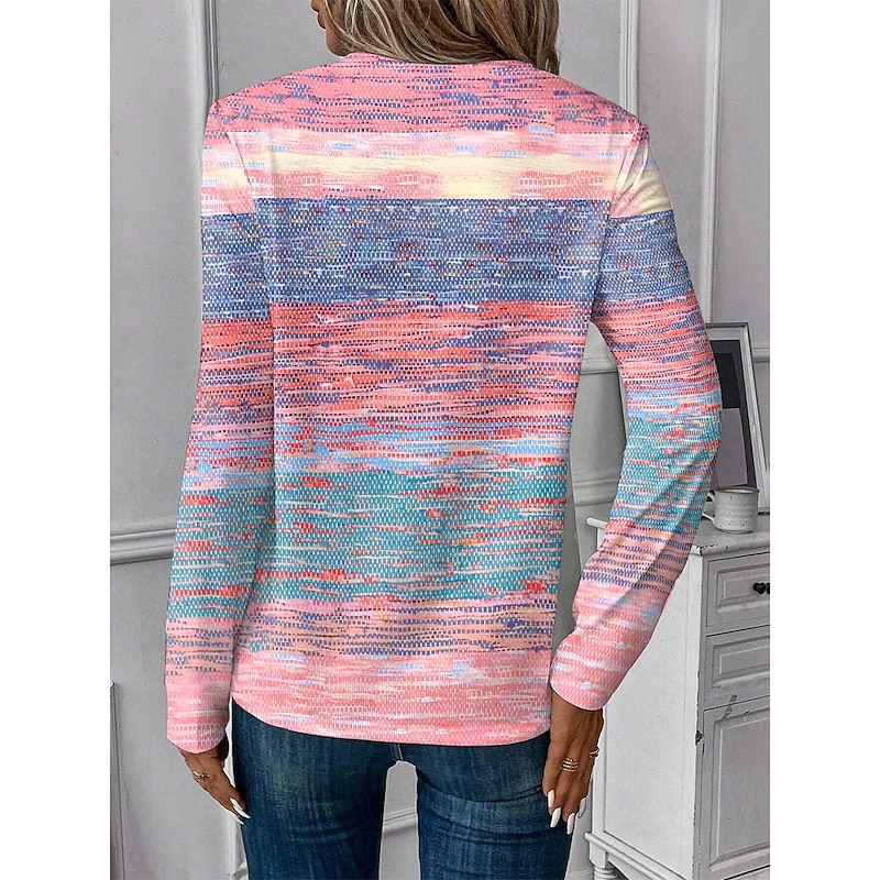 Women's T shirt Long Sleeve Crew Neck Long Sleeve Tunic Ombre Casual Regular Tops Daily Print Pink Blue Purple Green Spring Fall Prefall3