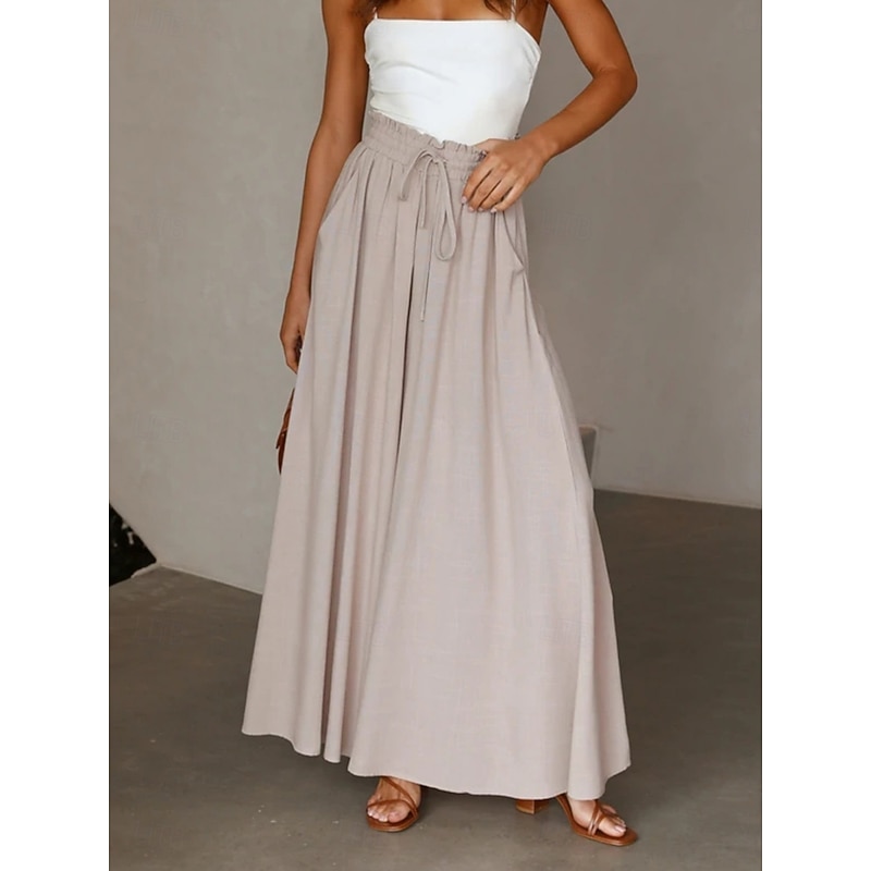 Women's Wide Leg Chinos Fashion Streetwear Full Length High Waist Plain Pocket Elastic Waistband Comfy Soft Comfortable Micro-elastic Outdoor Street Army Green Apricot Sky Blue Summer Spring Regular