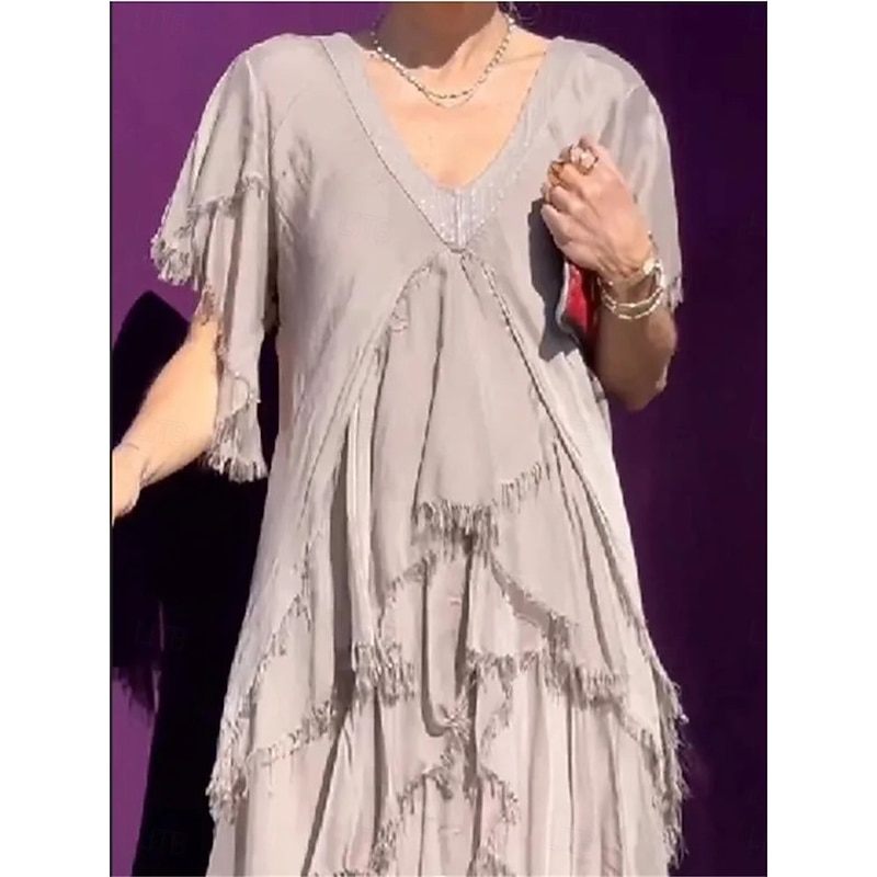 Women's Maxi Dress Casual Dress Elegant Stylish Casual Vacation Party Daily Regular Fit Plain Short Sleeve V Neck Black Green Gray Summer Spring Fall4