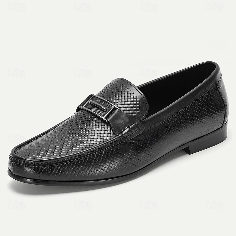 Men's Black Textured Leather Loafers – 100% Premium Cowhide with Classic Slip-On Design for Business and Formal Wear2