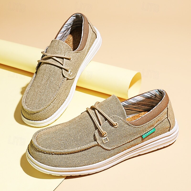 Men's Beige Canvas Boat Shoes with Lace-Up Design and Comfortable Sole – Ideal for Casual and Outdoor Activities2