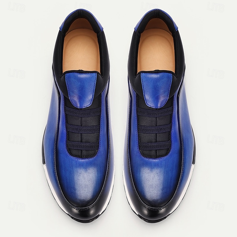 Men's Premium Cowhide Leather Sneakers - Gradient Blue Lace-Free Design with Cushioned Sole for Casual and Outdoor Wear4