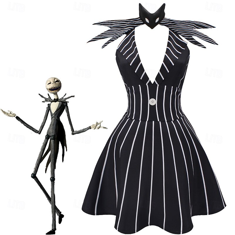 The Nightmare Before Christmas Jack Skellington Dress Costume Sexy Costume Movie Cosplay for Women's Adults' Halloween Carnival Party Club