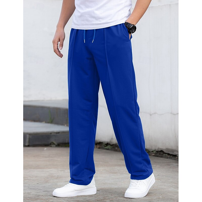Men's Trousers Straight Leg Sweatpants Pleated Pants Pocket Drawstring Elastic Waist Plain Comfort Breathable Outdoor Daily Going out Fashion Casual Black White
