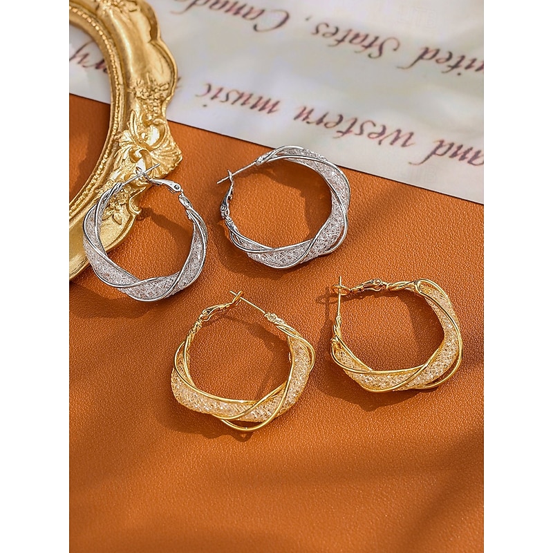 Women's Gold-Tone Twisted Hoop Earrings with Intricate Detailing – Elegant Jewelry for Parties, Weddings and Formal Occasions3