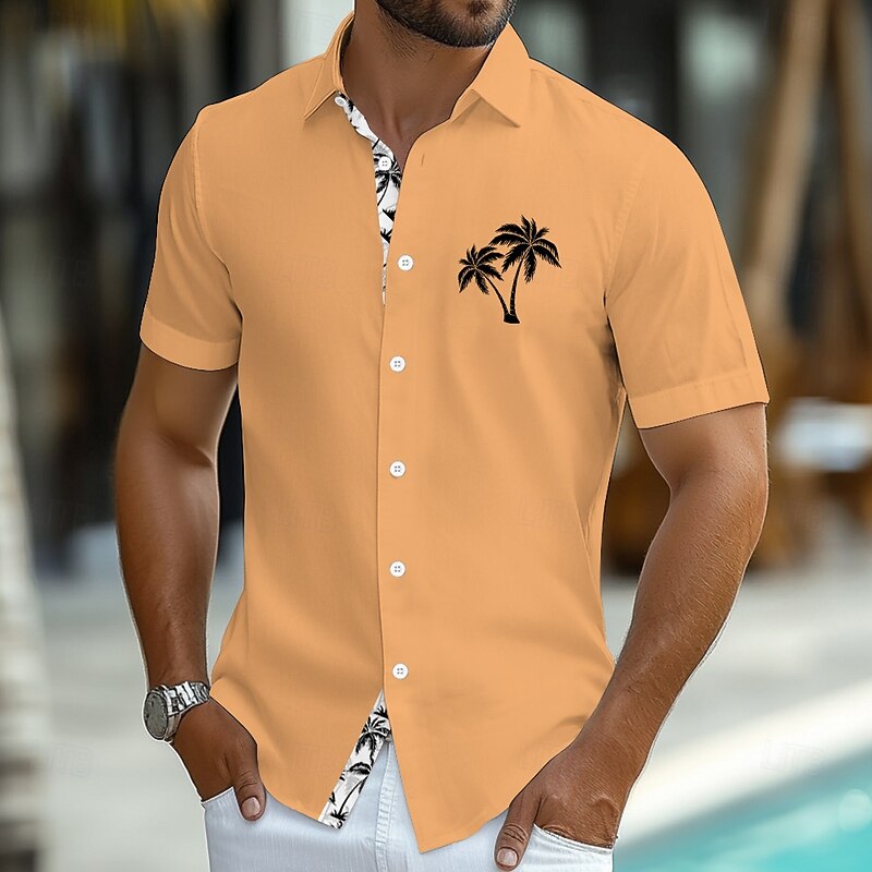 Men's Coconut Tree Tropical Plants Summer Hawaiian Shirt Button Up Shirt Aloha Shirt Short Sleeve Hawaiian Resort Vacation Holiday Beach Wear Summer Spring Turndown Collared Shirts Pink Blue Orange2