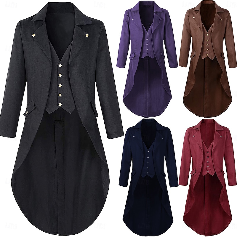 Punk & Gothic Medieval Steampunk Coat Tuxedo Trench Coat Vampire Magician Fancy Dress Men's Steampunk Halloween Masquerade Performance Adults' Coat