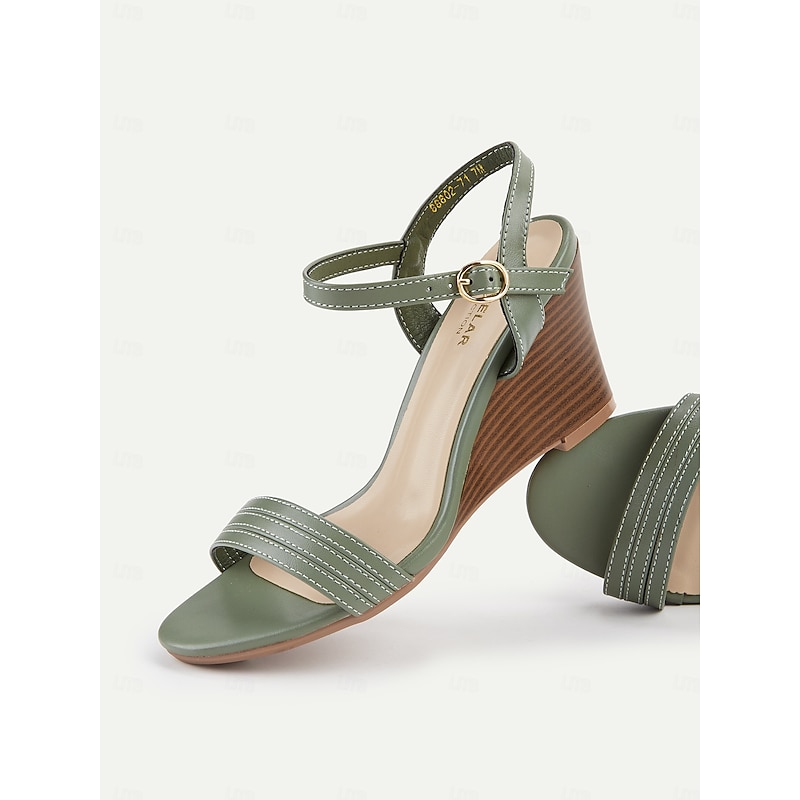 Women's Green Wedge Sandals with Adjustable Ankle Strap, Open-Toe Design and Comfortable Sole for Summer Wear and Casual Outings