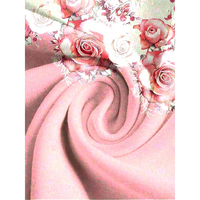 Women's Midi Dress Casual Dress Chiffon Dress Swing Dress Elegant Floral Midi Dress Half Sleeve V Neck Print Regular Fit Date Pink Spring4