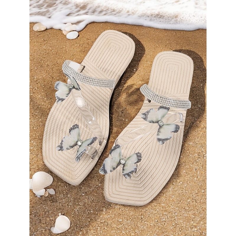 Women's transparent Butterfly-Embellished Sandals with Rhinestone Detail – Chic and Elegant Summer Footwear for Casual Outings and Beachwear2