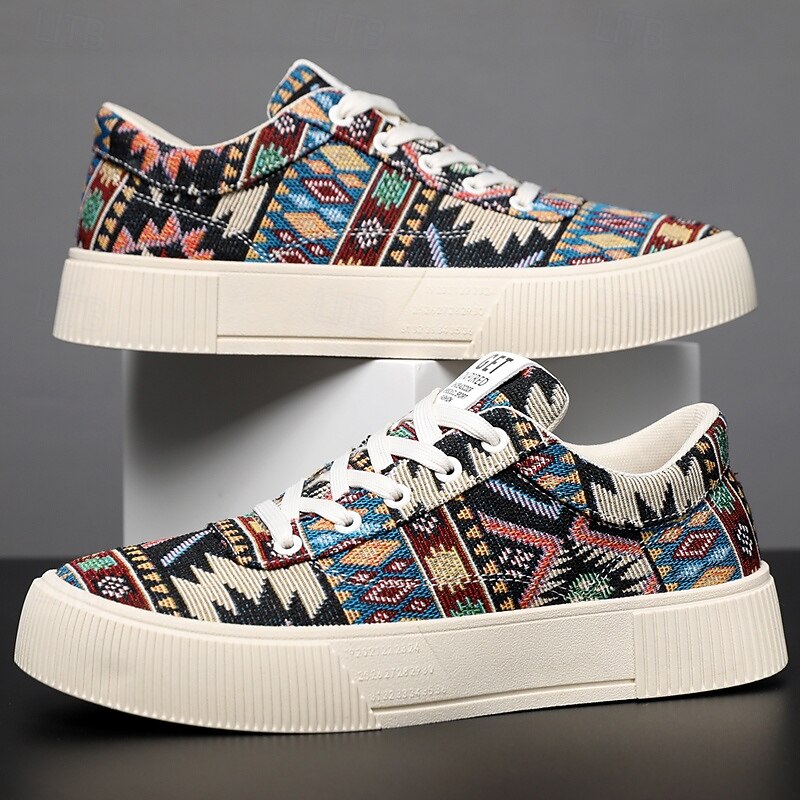 Men's Colorful Tribal Pattern Sneakers – Stylish Lace-Up Casual Shoes for Everyday Wear and Outdoor Activities4