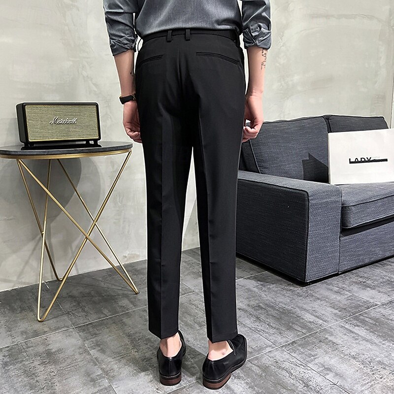 Men's Dress Pants Trousers Chinos Buttons Pocket Solid Color Comfort Ankle-Length Formal Party Work Fashion Classic Style Black Khaki Micro-elastic4