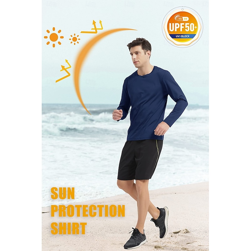 Men's T Shirt Sun Protection T-shirts Long Sleeve Crew Neck Summer Spring &  Fall Solid Color Active Crewneck Outdoor Casual Athleisure Dark Grey Navy Black Top Tee for Men2