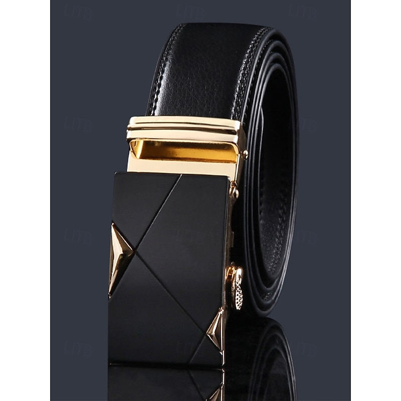 Men's Adjustable Black Leather Belt with Elegant Metal Buckle - Genuine Leather, Customizable Length, Perfect for Business Casual & Wedding Occasions3