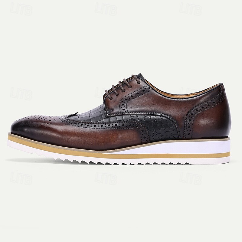 Men's Premium Cowhide Leather Oxford Shoes – Crocodile Pattern Brogue Wingtip Design with Lightweight Sole for Business and Formal Occasions4