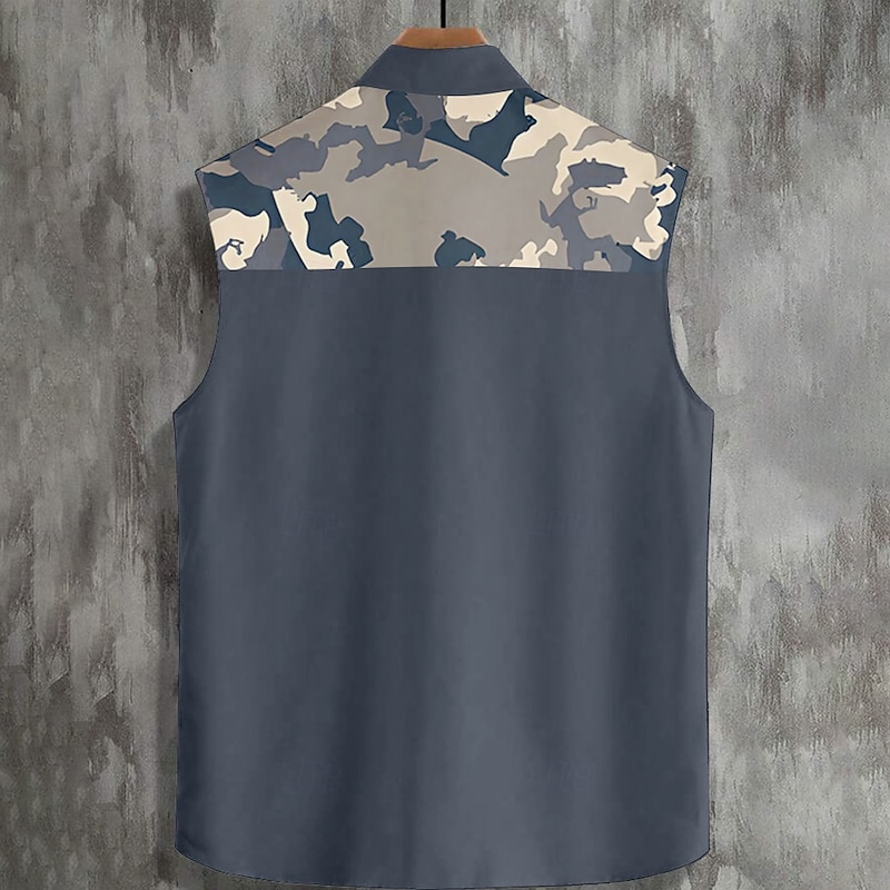 Men's Camouflage Shirt Western Shirt Cowboy Shirt Sleeveless Western Style Outdoor Work Causal Summer Spring Turndown Collared Shirts Light Khaki Blue Gray4