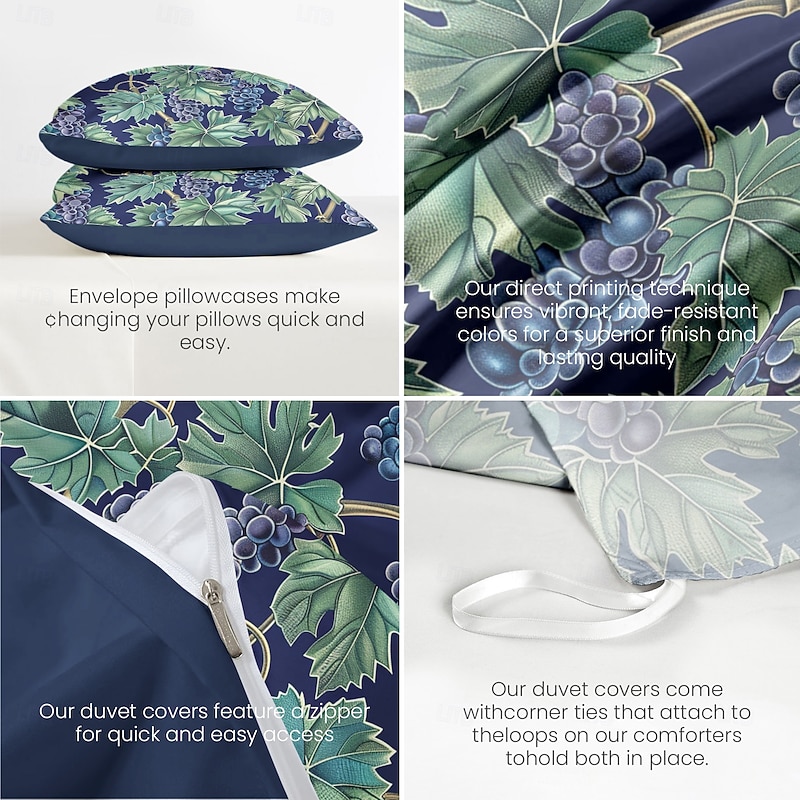 Deep Botanical Duvet Cover Set - Includes Duvet Cover and Pillowcases - Rich Plant-Inspired Design - Soft and Comfortable Fabric - Perfect for Elegant Bedroom Decor4