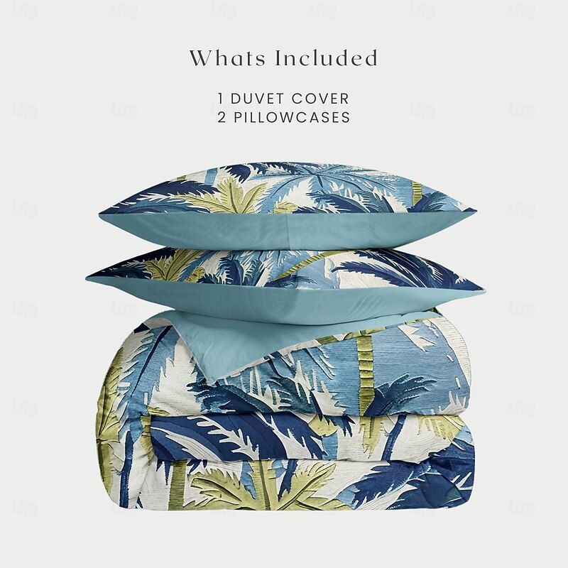Summer Palm Leaves Duvet Cover Set Cotton Tropical Plants Pattern Set Soft 3-Piece Luxury Bedding Set Home Decor Gift Twin Full King Queen Size Duvet Cover3