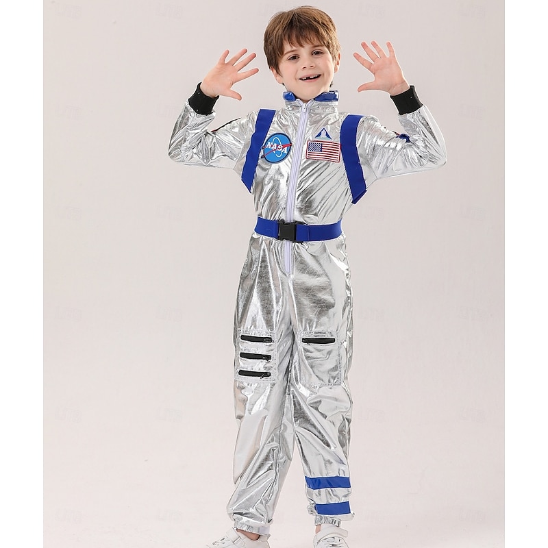 Astronaut Costume Jumpsuit Carnival Costume Onesie Group Costumes Silver Space Suit for Kid's Boys Girls' Party Easy Carnival Costume2