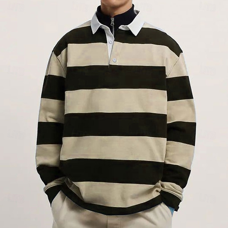 Men's Stripes Rugby Polo Long Sleeve Polo Shirts Collared Shirts Casual Outdoor Athleisure 3D Print Spring Fall Winter Pink Blue Purple2