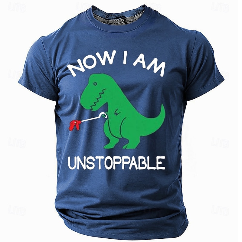 Men's Funny T-Shirt, 'NOW I AM UNSTOPPABLE' T-Rex Dinosaur Graphic Short Sleeve Tee4