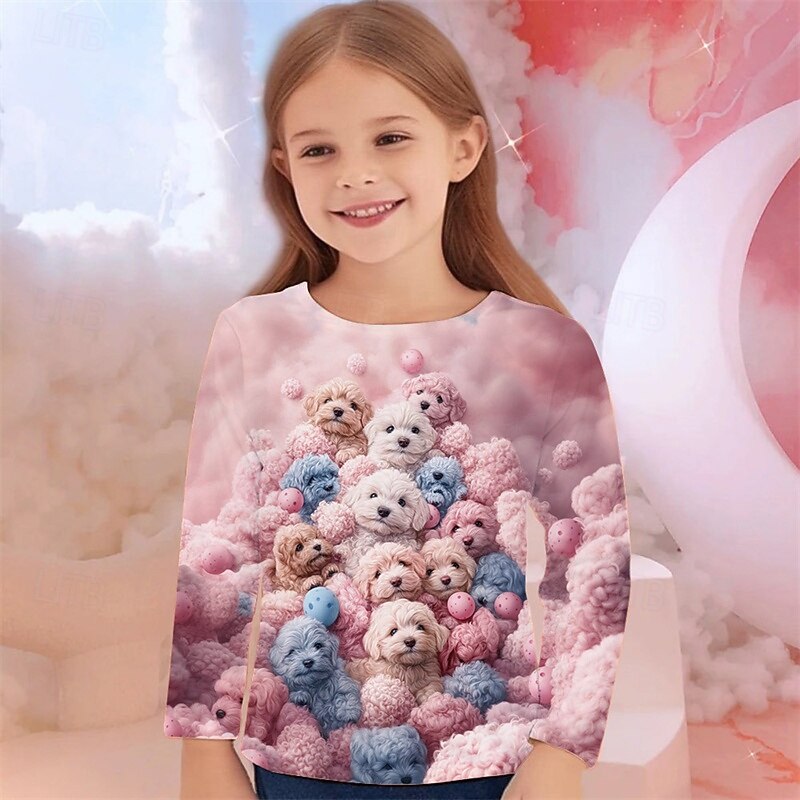 Girls' 3D Graphic Animal Dog T shirt Tee Long Sleeve Spring Fall Fashion Basic Kids 4-12 Years Crew Neck Outdoor Casual Daily Regular Fit2