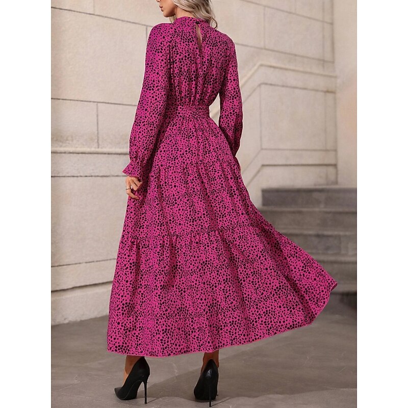 Women's Maxi Dress Swing Dress Elegant Dress Stylish Casual Vacation Daily Regular Fit Long Sleeve Stand Collar Red Spring Fall3