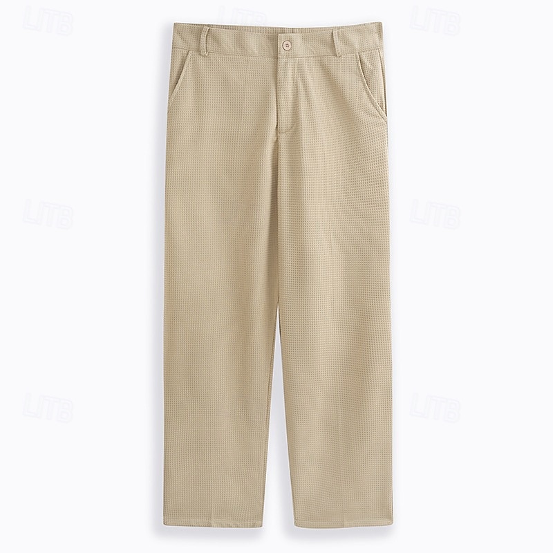 Men's Waffle Trousers Dress Pants Slacks Suit Pants Front Pocket Straight Leg Plain Comfort Wedding Business Daily Fashion Chic & Modern Black White4