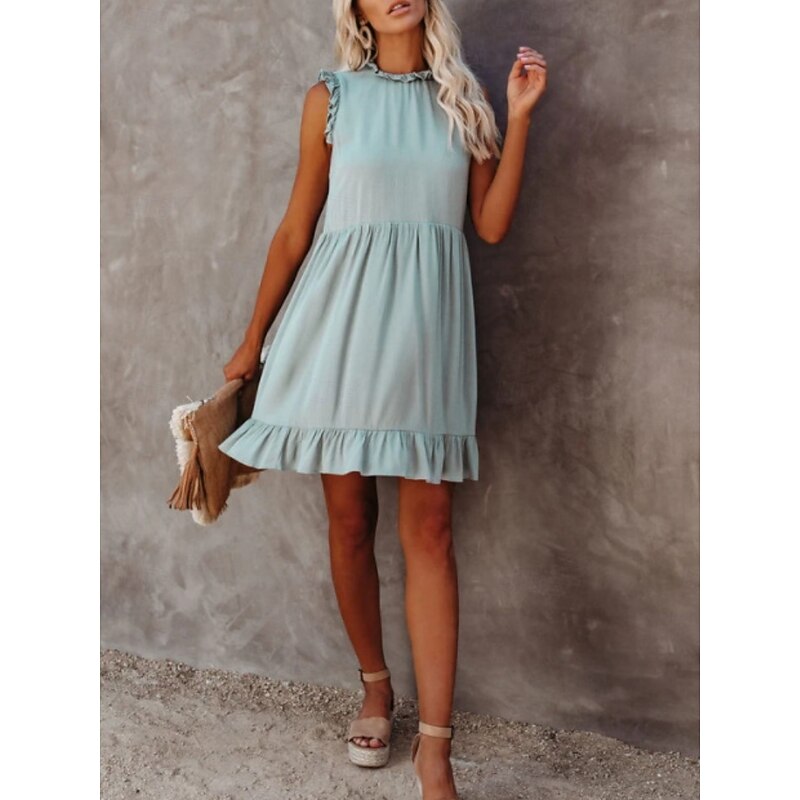 Women's Mini Dress Cotton Linen Dresses Casual Dress Basic Casual Vacation Daily Regular Fit Plain Sleeveless Crew Neck Black Light Green Pink Summer4