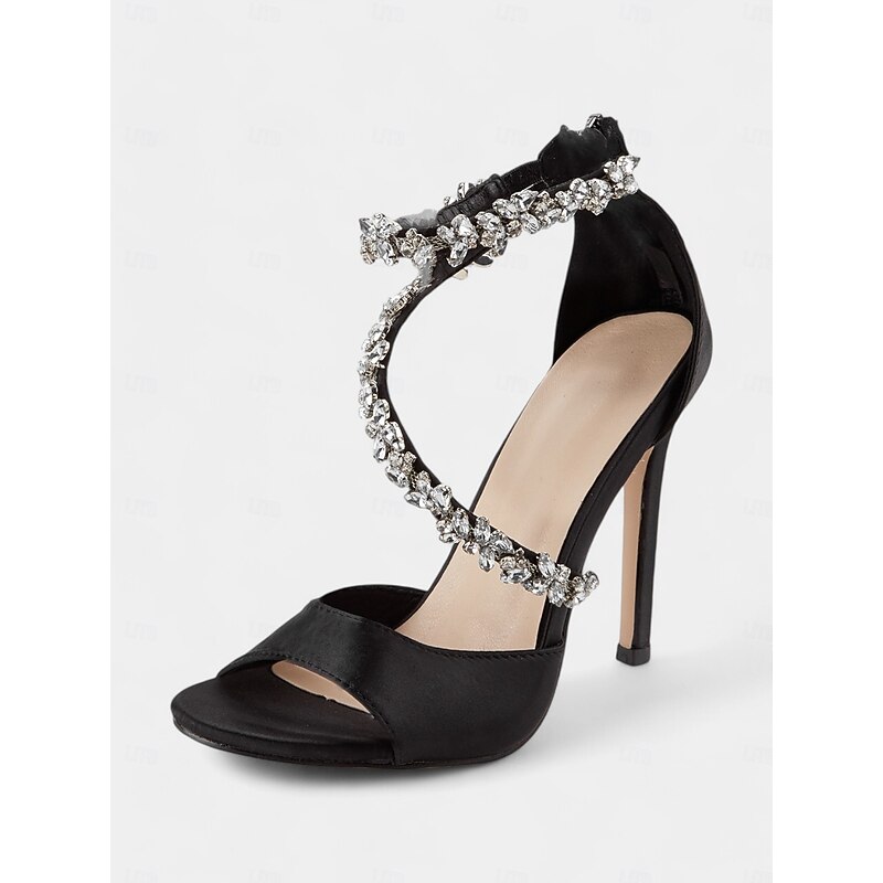 Women's Rhinestone-Embellished Stiletto Heels – Elegant Open-Toe Wedding Sandals for Brides and Formal Events3