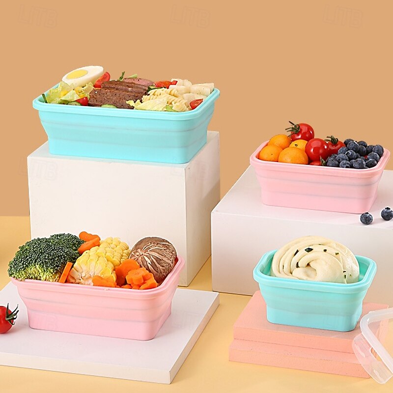 Silicone Collapsible Lunch Box / Microwave - Safe Camping Dinner Plate Bento Box / Refrigerator Storage Box & Food Container