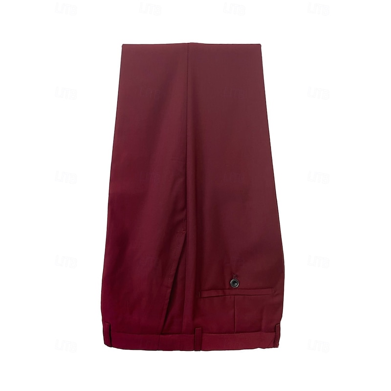 Men's Business Suits Notch Lapel Burgundy Navy Blue Formal WorkWear Solid Colored Standard Fit 2 Piece Single Breasted Two-buttons4