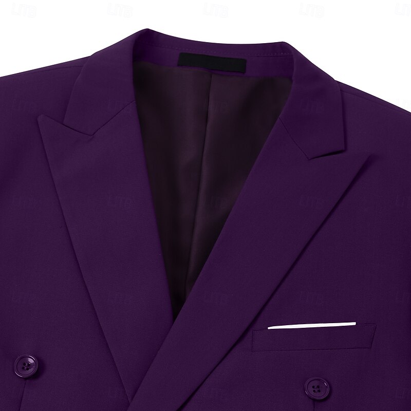 Men's Wedding Suits Peak Black White Business Formal Solid Colored Tailored Fit 2 Piece Double Breasted Six-buttons3