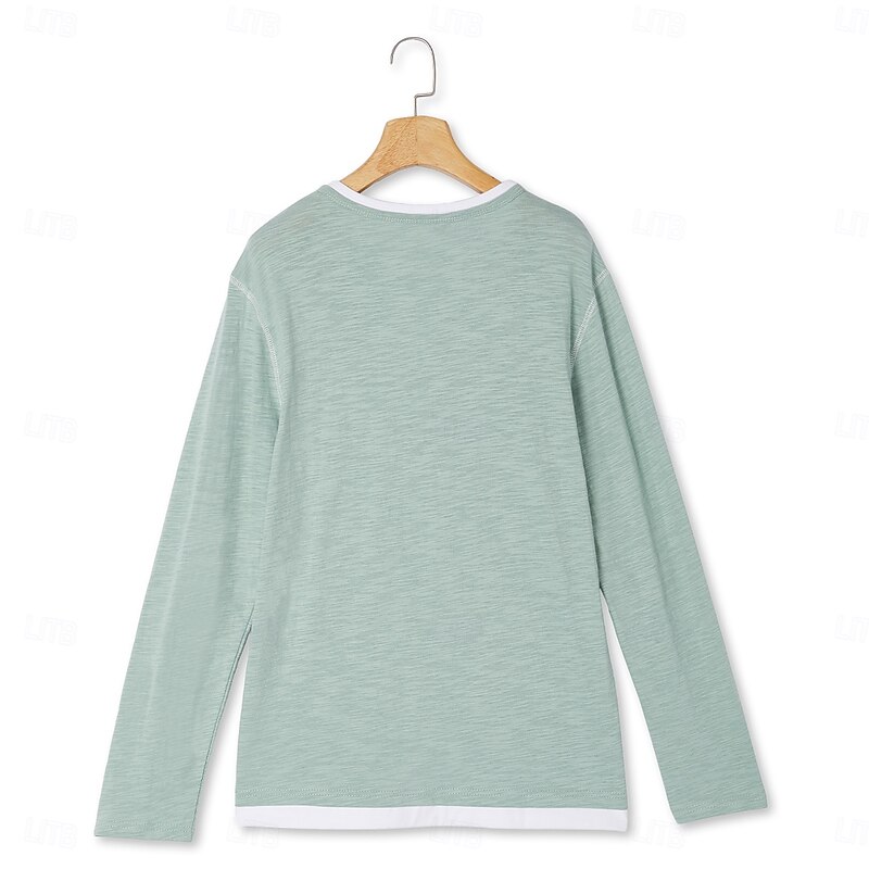 100% Cotton Men's T-Shirt V Neck Tee Long Sleeve Shirt Solid Color V Neck Outdoor Street Long Sleeve Fake two piece Cotton Tee Daily Casual Street Style3