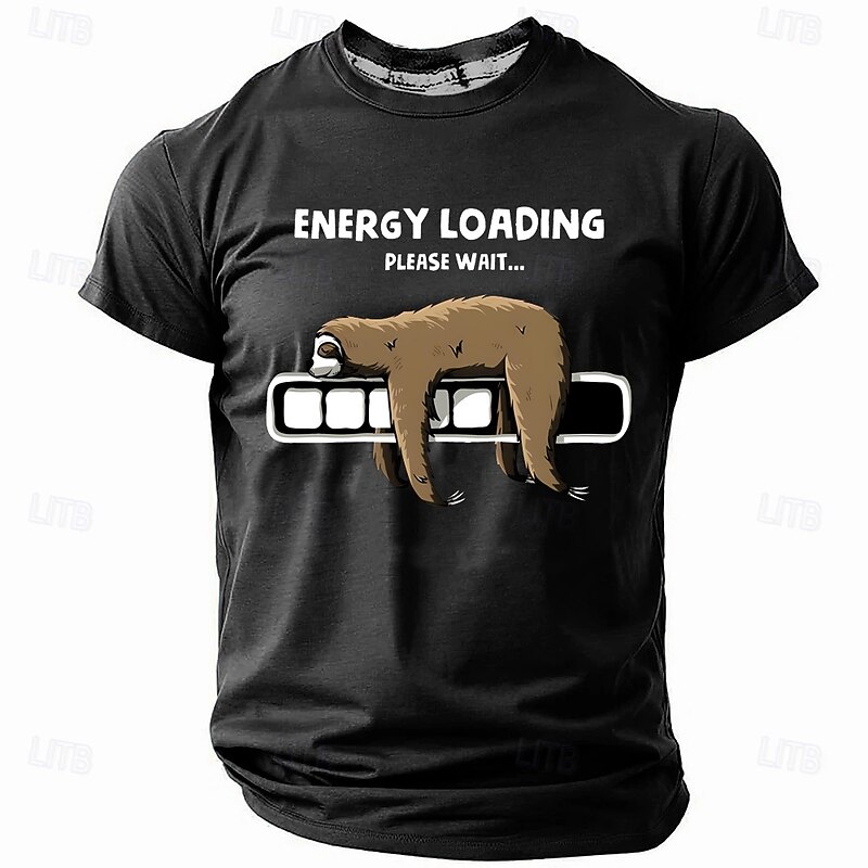 Men's Funny Graphic Sloth T-Shirt - 'Energy Loading Please Wait' Casual Short Sleeve Tee3