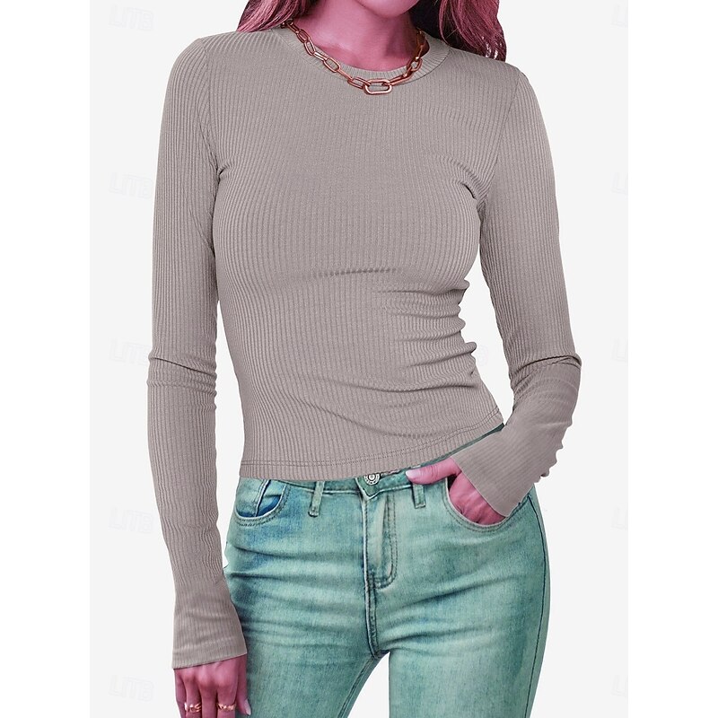 Women's Polo T Shirt Plain Vintage Fashion Long Sleeve Round Neck Crop Tops Daily Going out Black White Pink Army Green Red Spring Fall Winter4