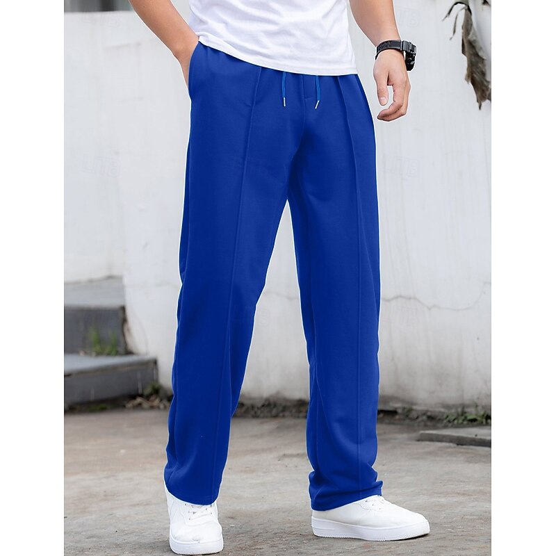 Men's Trousers Straight Leg Sweatpants Pleated Pants Pocket Drawstring Elastic Waist Plain Comfort Breathable Outdoor Daily Going out Fashion Casual Black White3