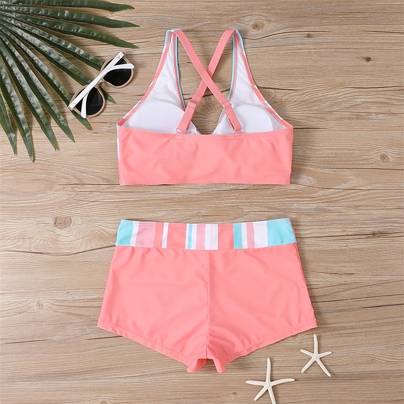 Women's Tankini Two Piece Swimsuit Criss Cross Open Back Swimwear Swimwear Pink Red Breathable Quick Dry Lightweight Sleeveless - Swimming Surfing Beach Summer Spring3